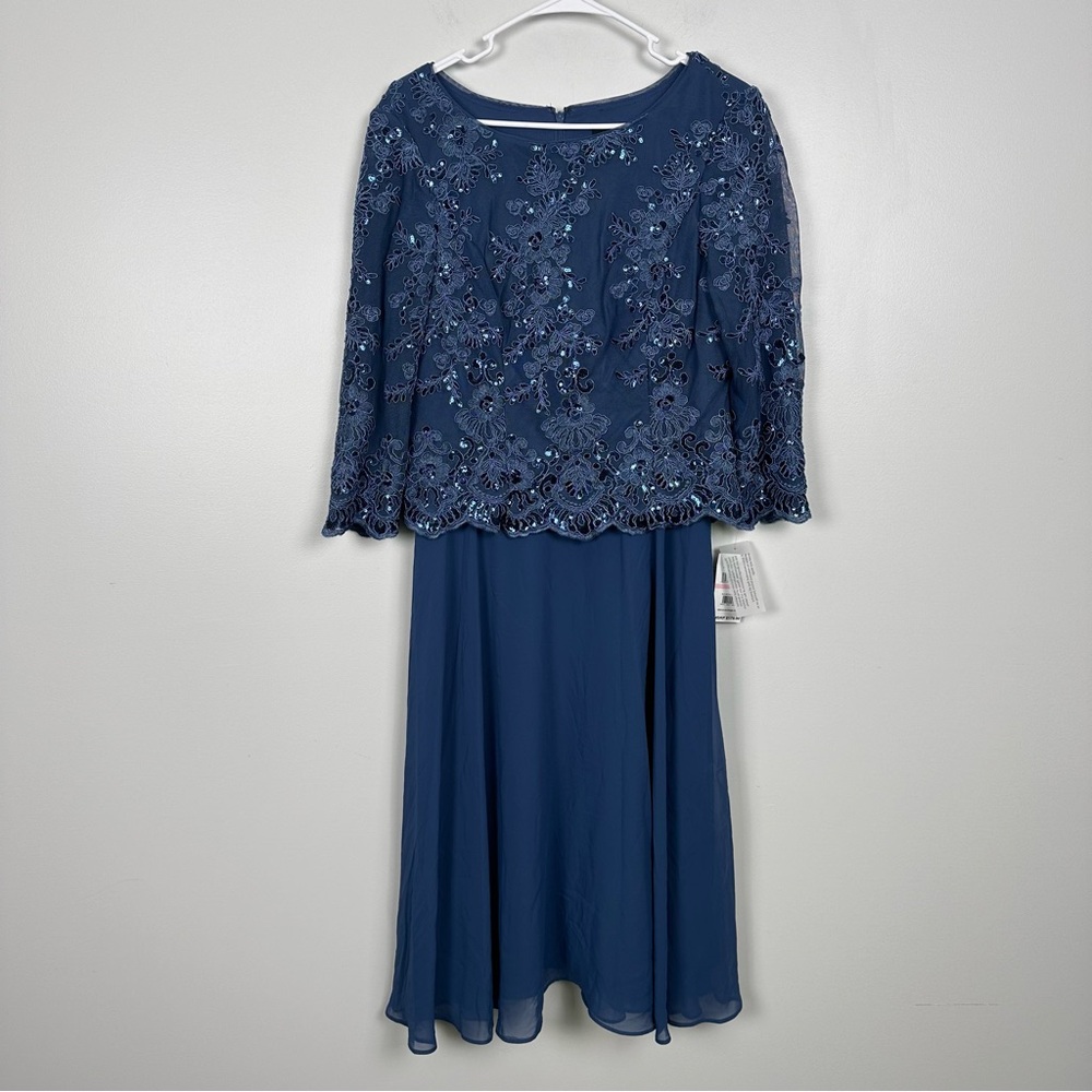 Alex Evenings 81171579 Mother of the Bride Tea Length Dress Vintage Blue - Picture 6 of 10
